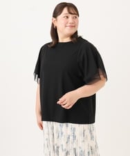 OLKID44064 eur3(エウルキューブ) 【WEB先行販売】【大きいサイズ/a.v.v×eur3】シアー切替フレアスリーブトップス ブラック