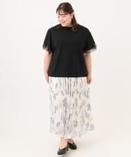 OLKID44064 eur3(エウルキューブ) 【WEB先行販売】【大きいサイズ/a.v.v×eur3】シアー切替フレアスリーブトップス ブラック