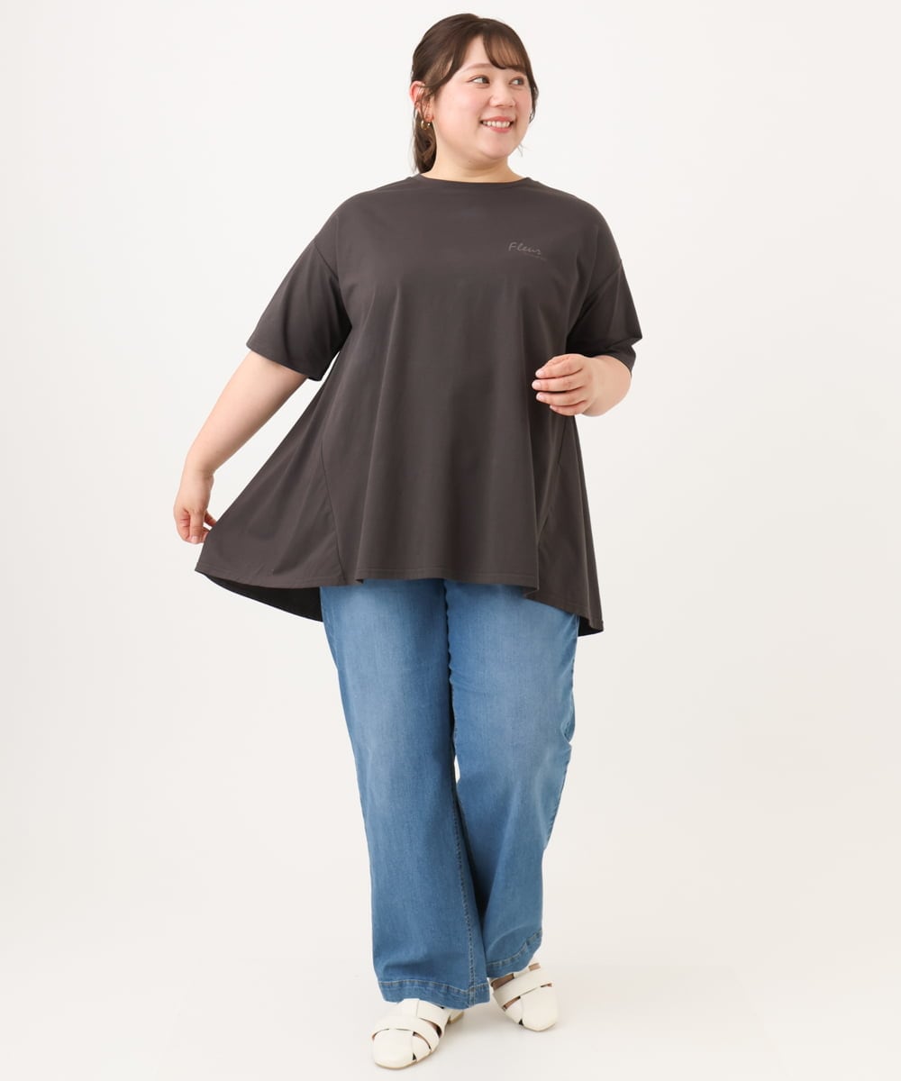 OLKID46069 eur3(エウルキューブ) 【WEB先行販売】【大きいサイズ】バックフレアロゴTシャツ ダークグレー