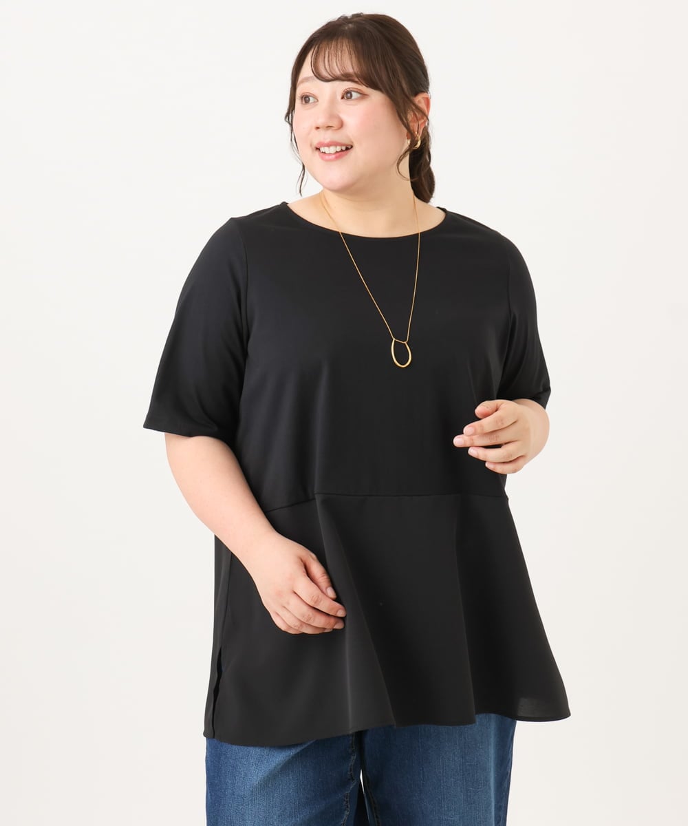 OLKID48079 eur3(エウルキューブ) 【大きいサイズ】シアーサテンヘムトップス ブラック