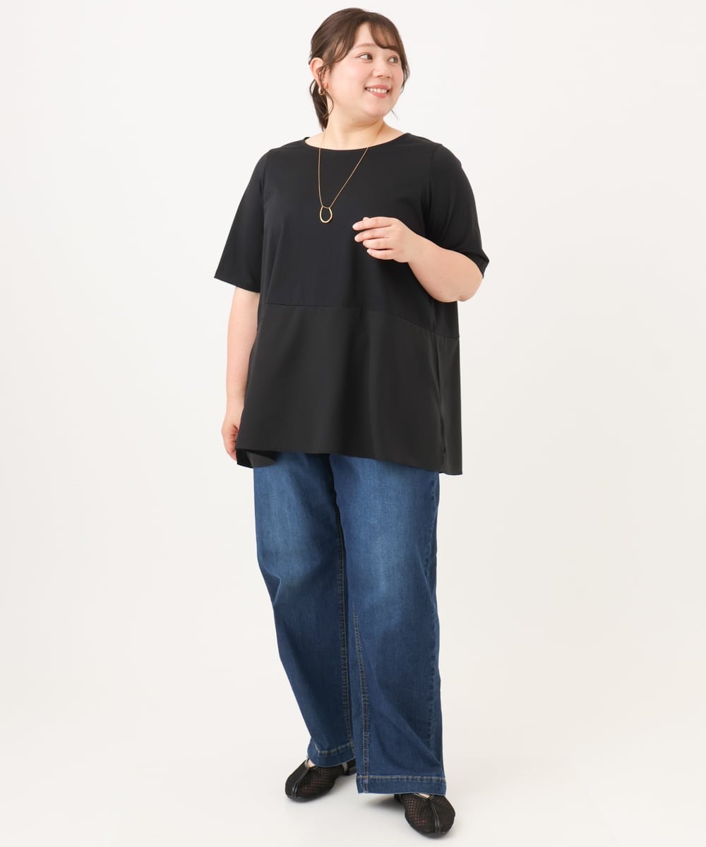 OLKID48079 eur3(エウルキューブ) 【大きいサイズ】シアーサテンヘムトップス ブラック