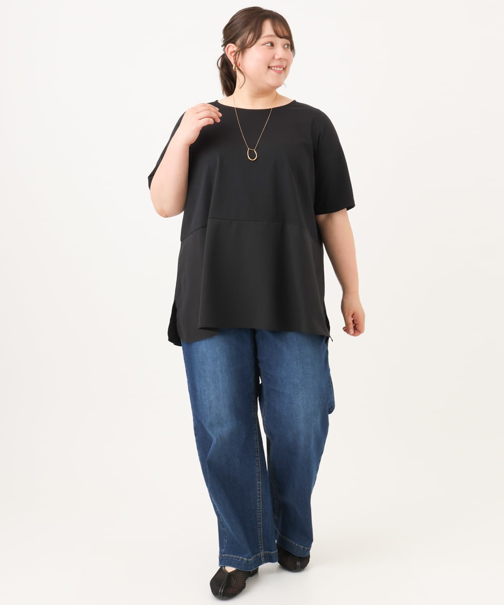 OLKID48079 eur3(エウルキューブ) 【大きいサイズ】シアーサテンヘムトップス ブラック
