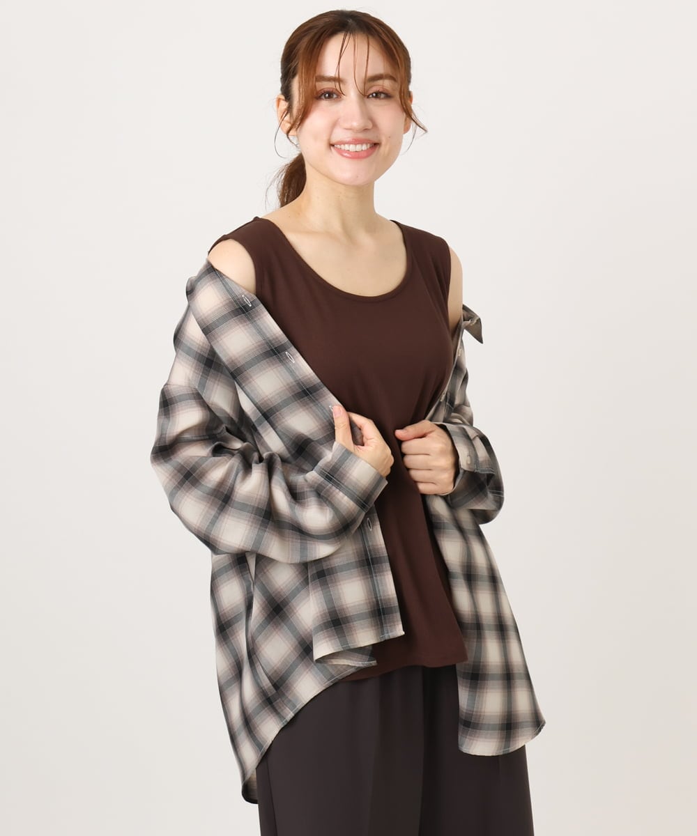 OLKID53044 eur3(エウルキューブ) 【大きいサイズ/接触冷感】リブラウンドネックタンクトップ ダークブラウン