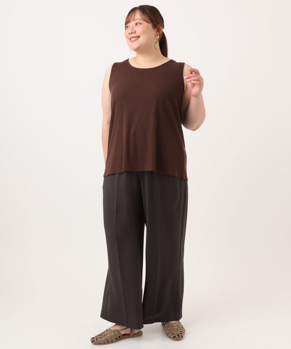 OLKID53044 eur3(エウルキューブ) 【大きいサイズ/接触冷感】リブラウンドネックタンクトップ ダークブラウン
