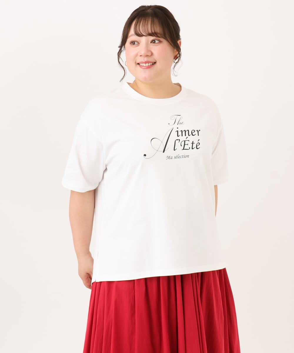 OLKID54059 eur3(エウルキューブ) 【大きいサイズ/UVカット/接触冷感】ドロップショルダーロゴTシャツ ホワイト