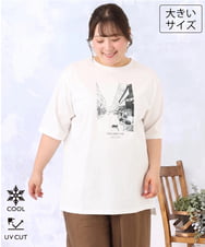 OLKID55059 eur3(エウルキューブ) 【大きいサイズ/接触冷感/UVカット】ネコプリントTシャツ ホワイト