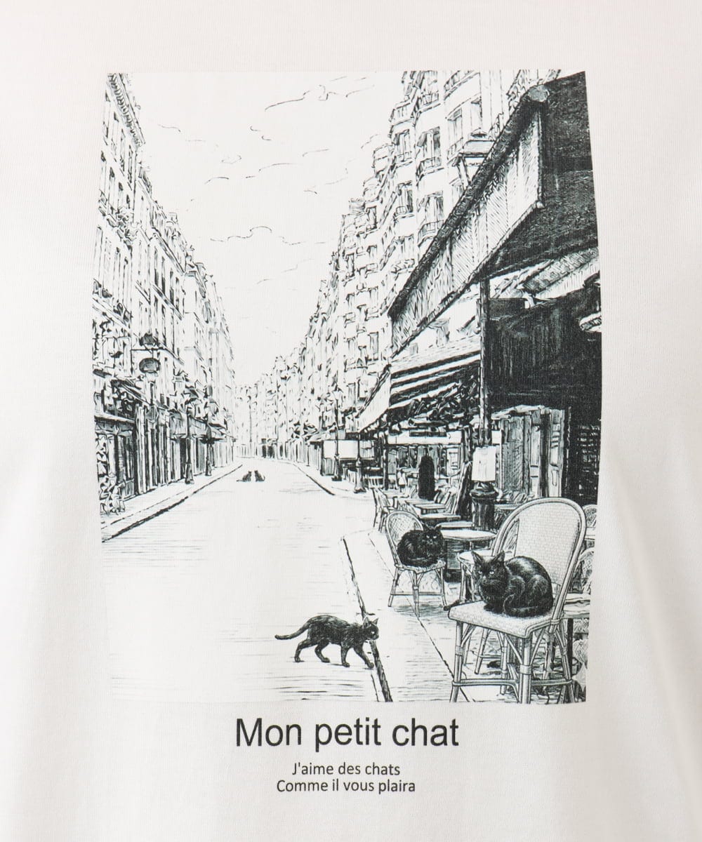 OLKID55059 eur3(エウルキューブ) 【大きいサイズ/接触冷感/UVカット】ネコプリントTシャツ ホワイト