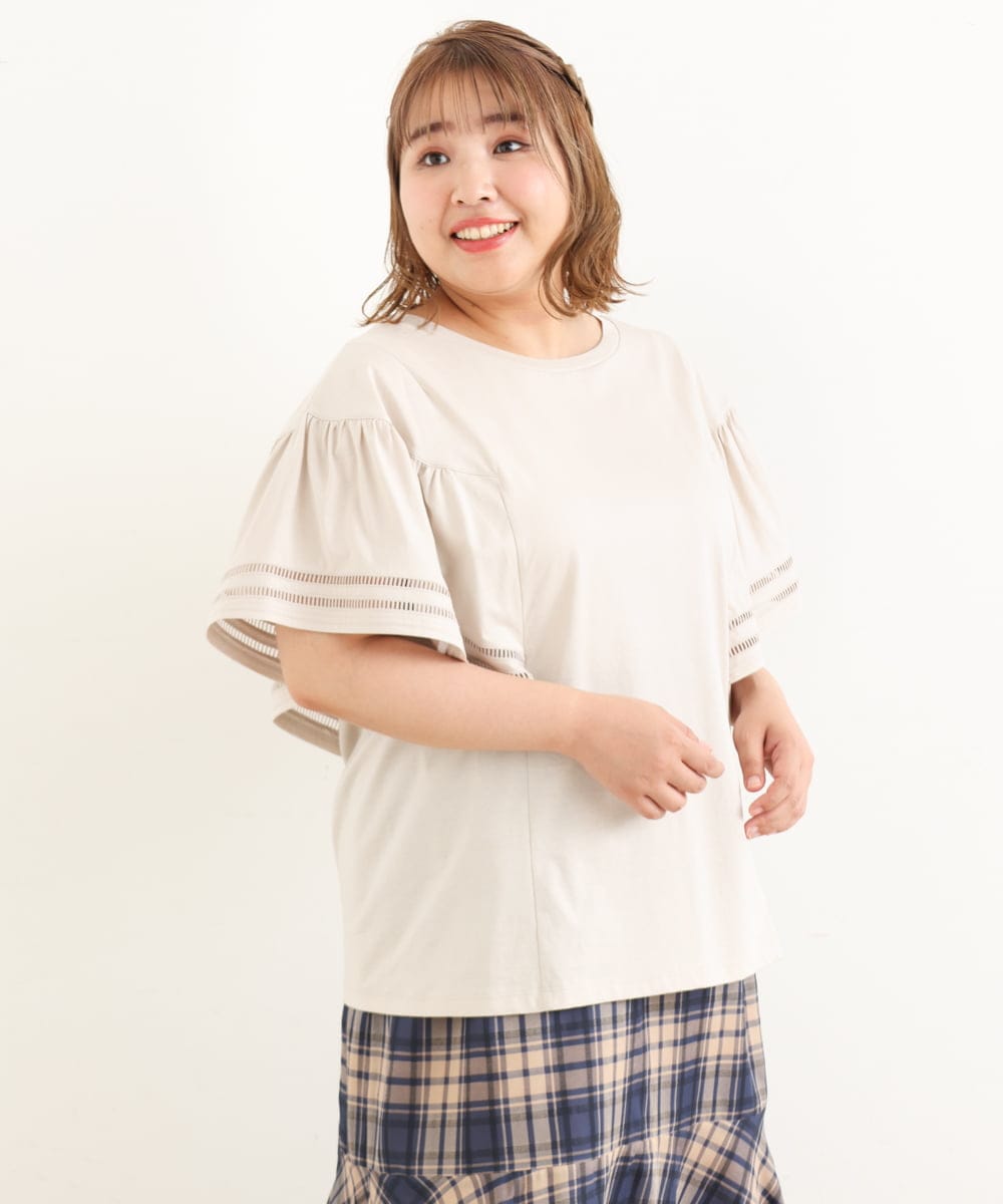 OLKIP47050 eur3(エウルキューブ) 【大きいサイズ/11号サイズあり】フレアスリーブカットソー ライトグレー(91)