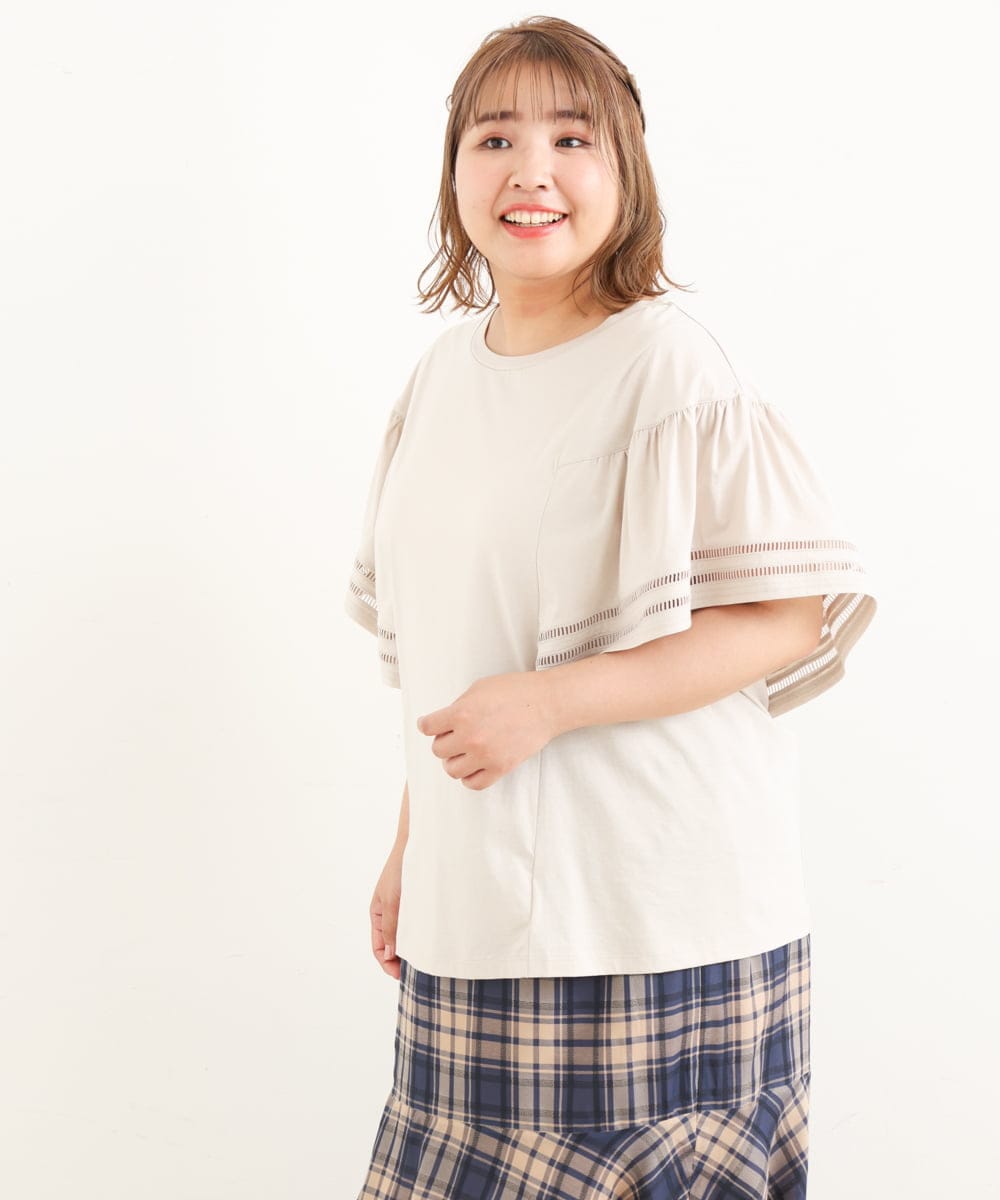OLKIP47050 eur3(エウルキューブ) 【大きいサイズ/11号サイズあり】フレアスリーブカットソー ライトグレー(91)