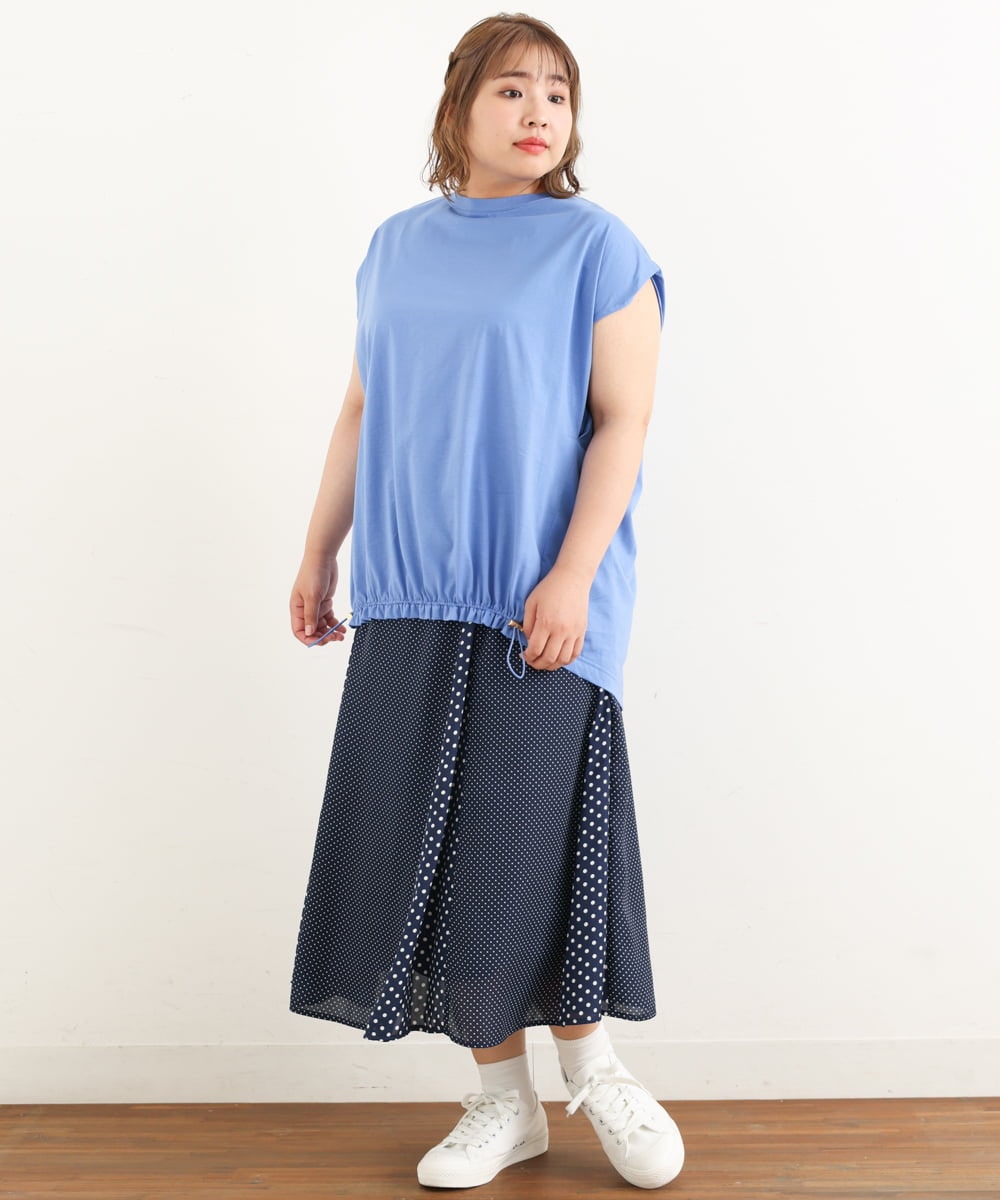 OLKIP48050 eur3(エウルキューブ) 【大きいサイズ/a.v.v×eur3】接触冷感裾ドロストカットソー ブルー(55)