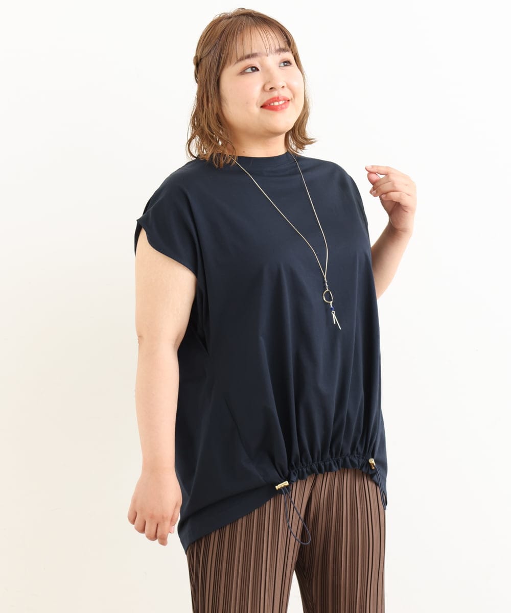 OLKIP48050 eur3(エウルキューブ) 【大きいサイズ/a.v.v×eur3】接触冷感裾ドロストカットソー ネイビー(57)
