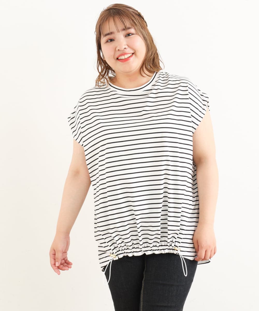 OLKIP48050 eur3(エウルキューブ) 【大きいサイズ/a.v.v×eur3】接触冷感裾ドロストカットソー アイボリー(80)