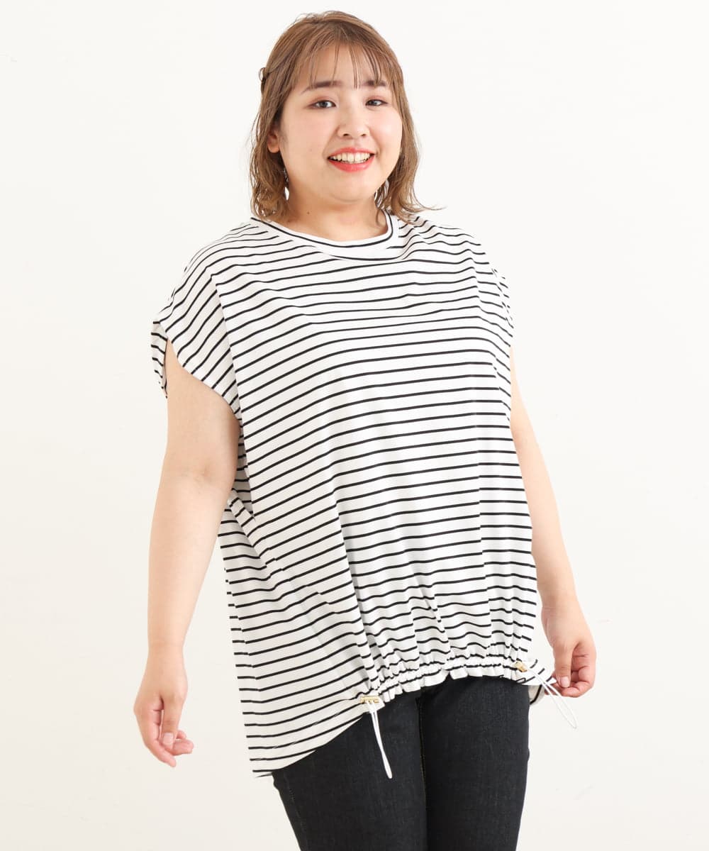 OLKIP48050 eur3(エウルキューブ) 【大きいサイズ/a.v.v×eur3】接触冷感裾ドロストカットソー アイボリー(80)