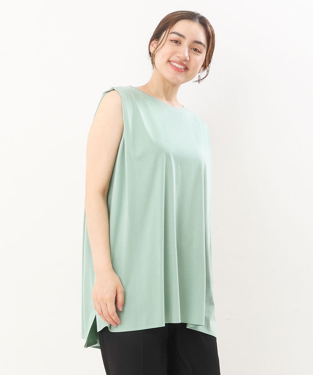 OLKIS50060 eur3(エウルキューブ) 【大きいサイズ/接触冷感】タックノースリーブトップス ライトグリーン(30)（WEB限定カラー）