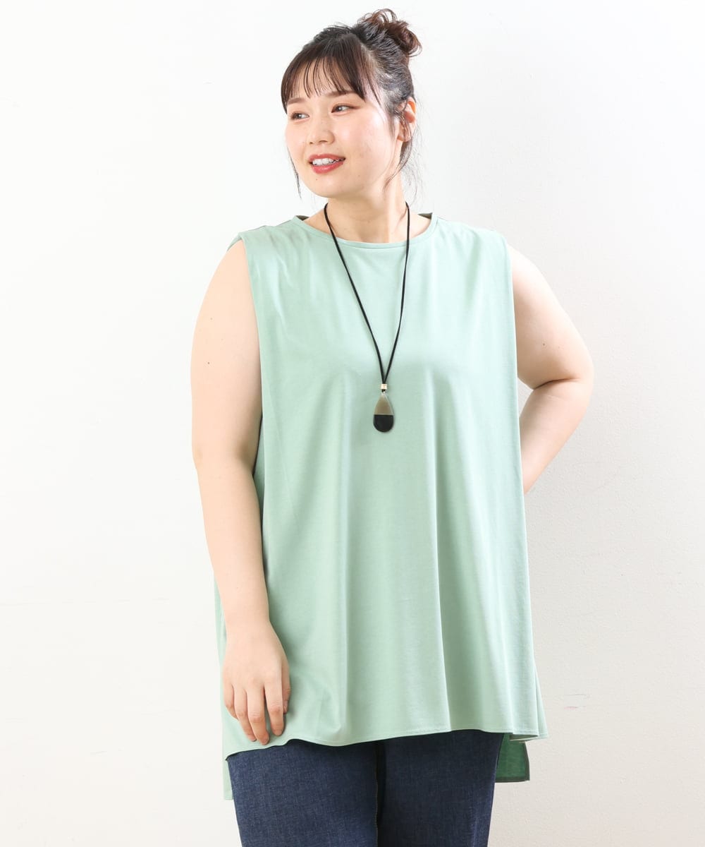 OLKIS50060 eur3(エウルキューブ) 【大きいサイズ/接触冷感】タックノースリーブトップス ライトグリーン(30)（WEB限定カラー）