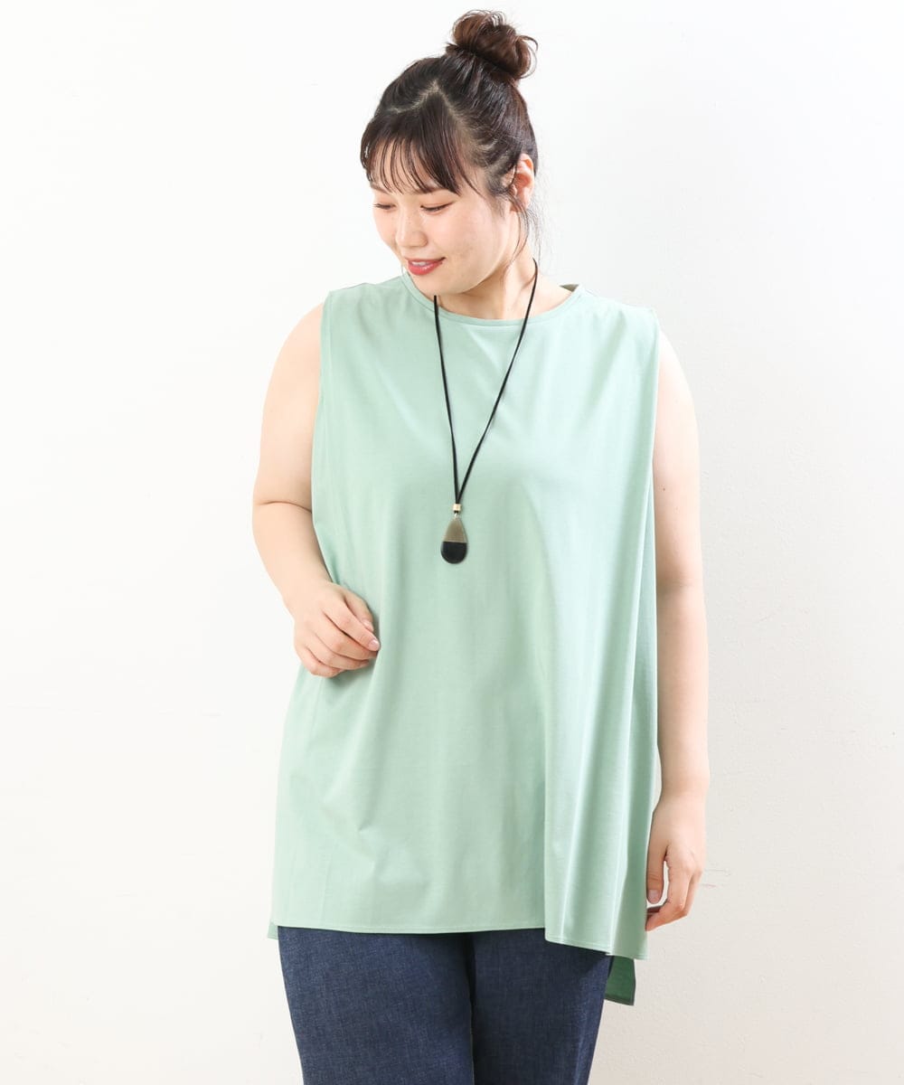 OLKIS50060 eur3(エウルキューブ) 【大きいサイズ/接触冷感】タックノースリーブトップス ライトグリーン(30)（WEB限定カラー）
