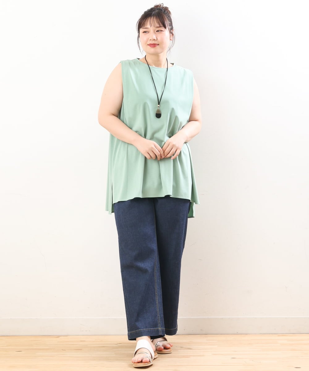 OLKIS50060 eur3(エウルキューブ) 【大きいサイズ/接触冷感】タックノースリーブトップス ライトグリーン(30)（WEB限定カラー）