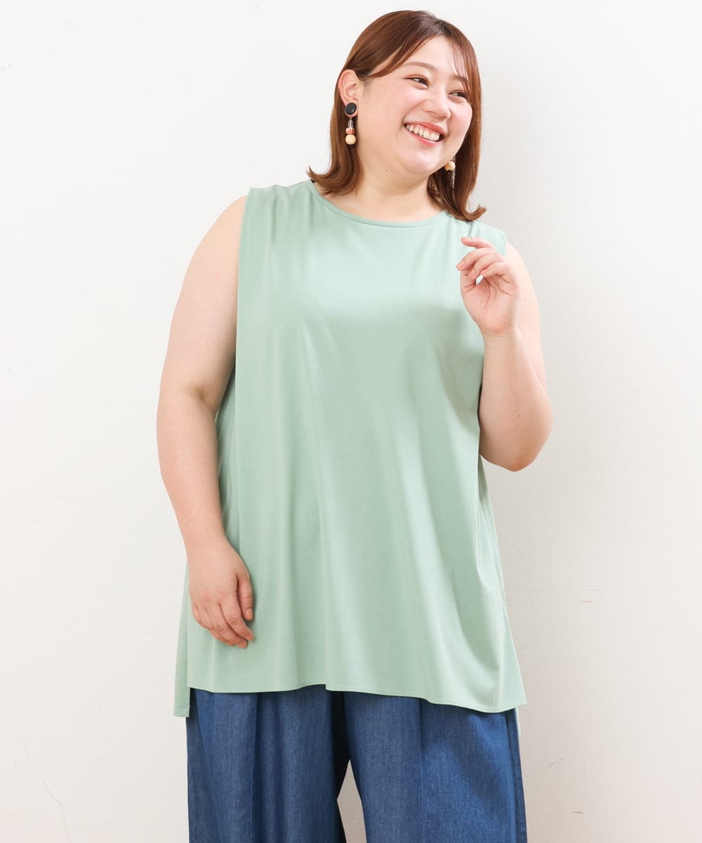 OLKIS50060 eur3(エウルキューブ) 【大きいサイズ/接触冷感】タックノースリーブトップス ライトグリーン(30)（WEB限定カラー）