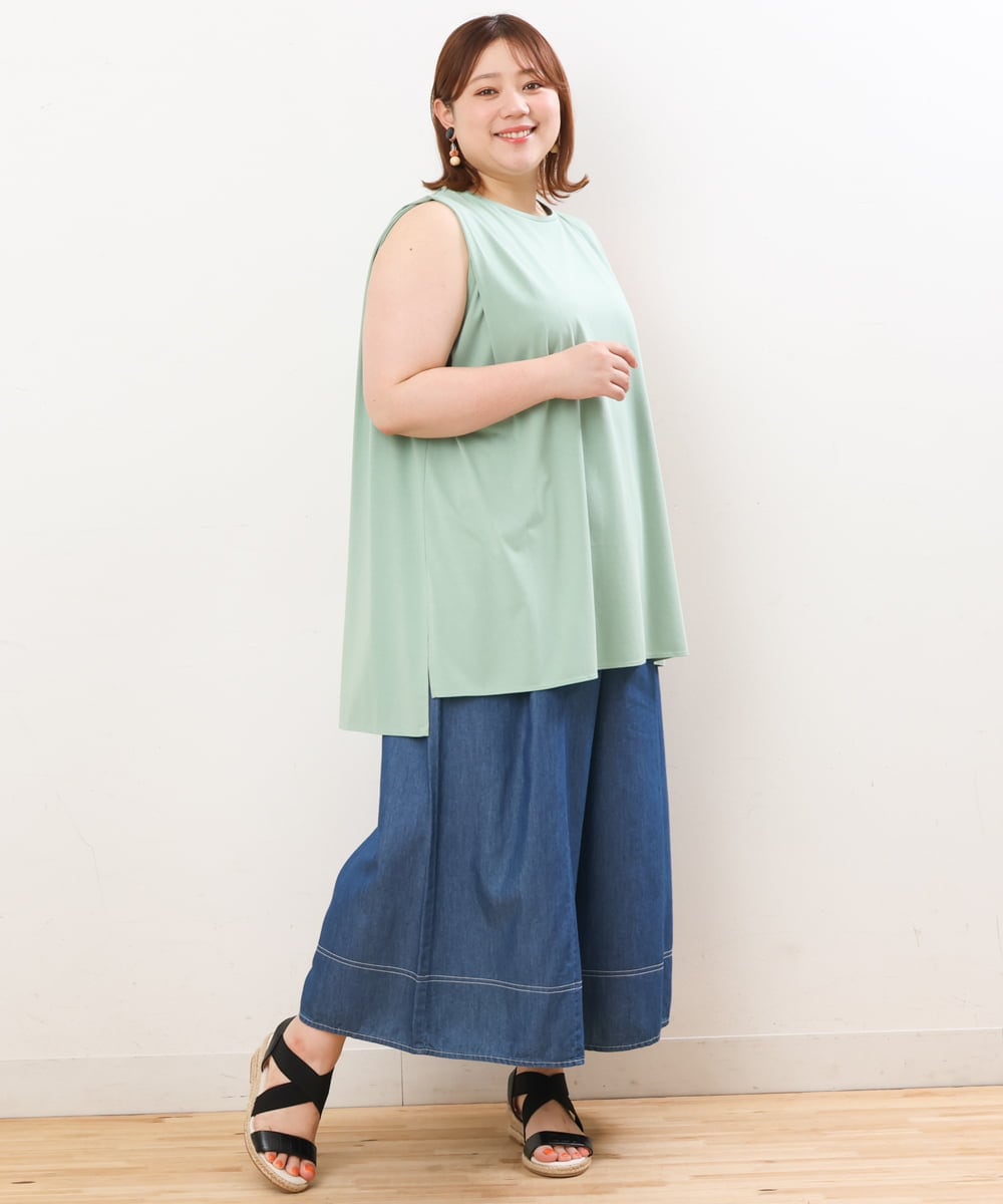 OLKIS50060 eur3(エウルキューブ) 【大きいサイズ/接触冷感】タックノースリーブトップス ライトグリーン(30)（WEB限定カラー）