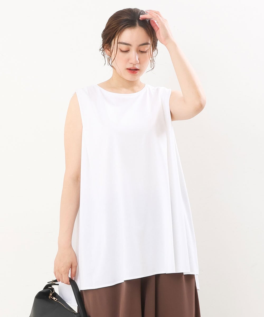 OLKIS50060 eur3(エウルキューブ) 【大きいサイズ/接触冷感】タックノースリーブトップス ホワイト(90)