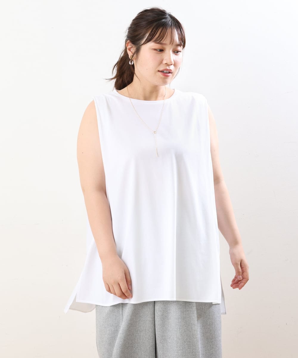 OLKIS50060 eur3(エウルキューブ) 【大きいサイズ/接触冷感】タックノースリーブトップス ホワイト(90)