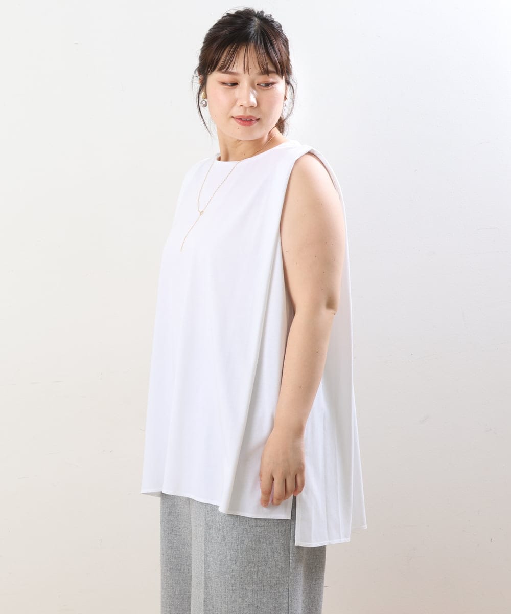 OLKIS50060 eur3(エウルキューブ) 【大きいサイズ/接触冷感】タックノースリーブトップス ホワイト(90)
