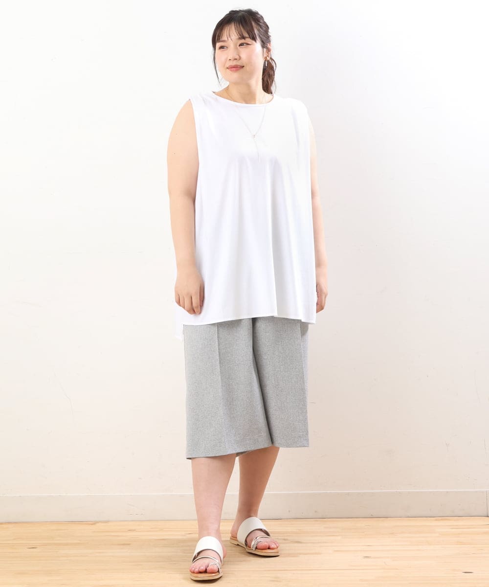 OLKIS50060 eur3(エウルキューブ) 【大きいサイズ/接触冷感】タックノースリーブトップス ホワイト(90)