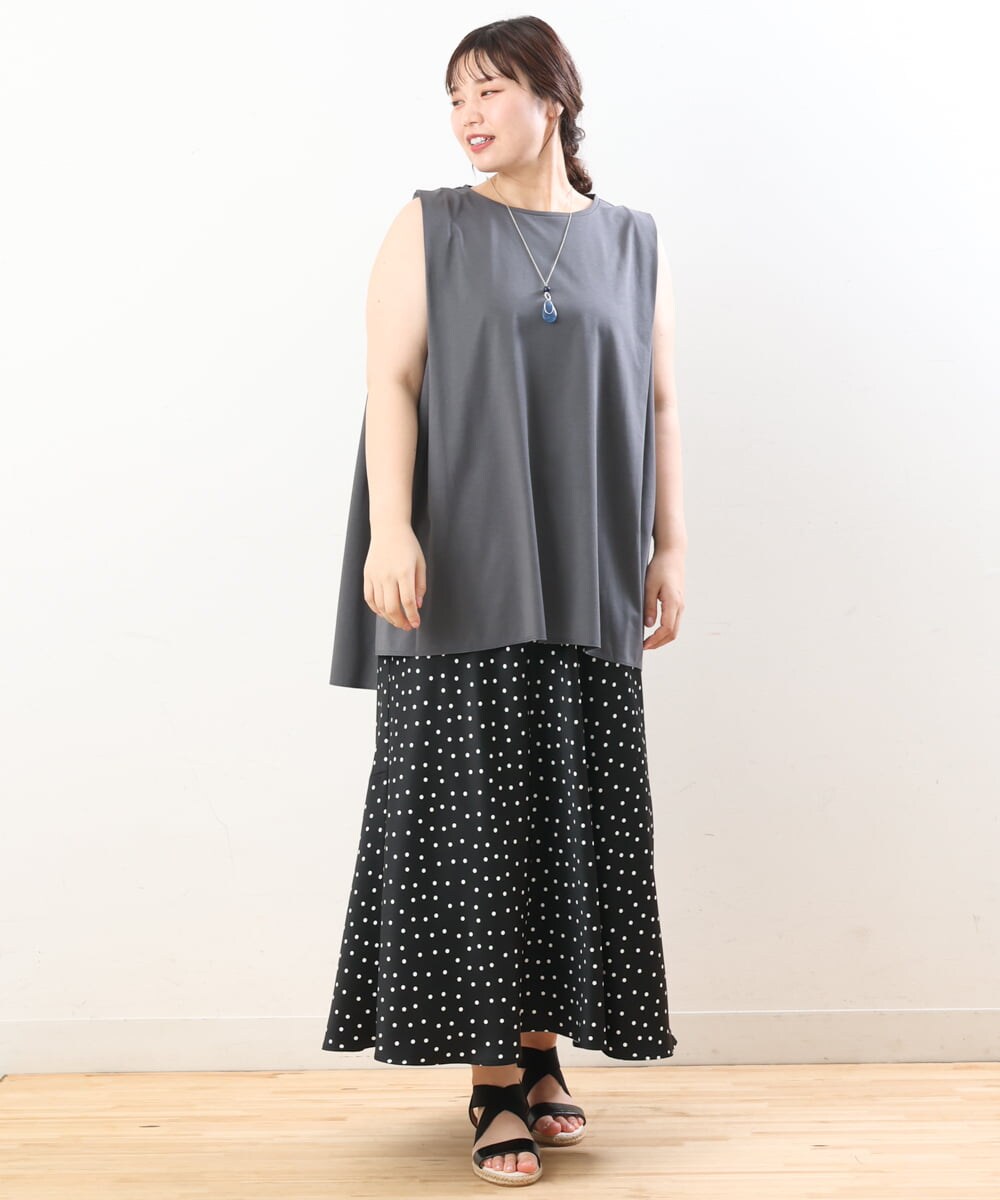 OLKIS50060 eur3(エウルキューブ) 【大きいサイズ/接触冷感】タックノースリーブトップス ダークグレー(93)
