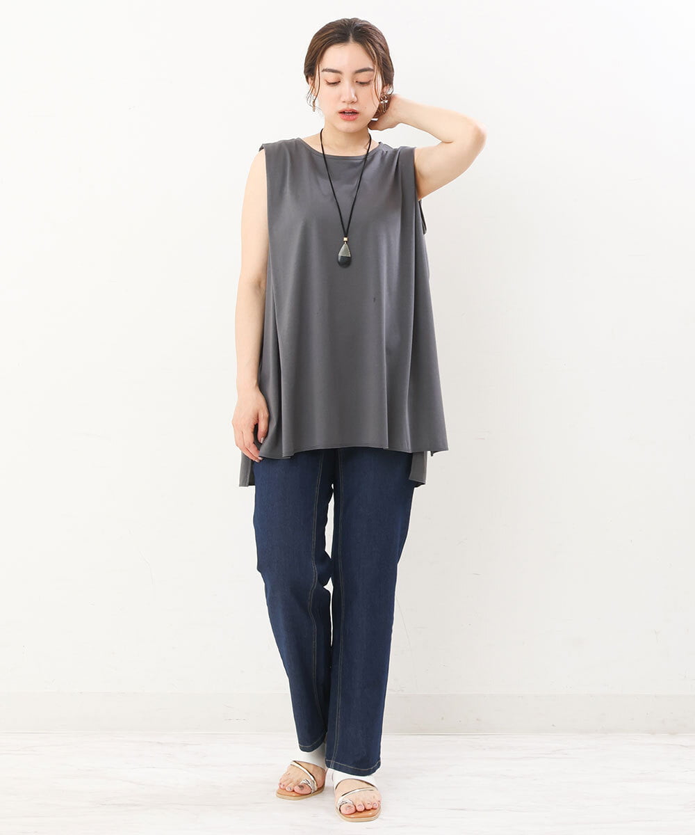 OLKIS50060 eur3(エウルキューブ) 【大きいサイズ/接触冷感】タックノースリーブトップス ダークグレー(93)
