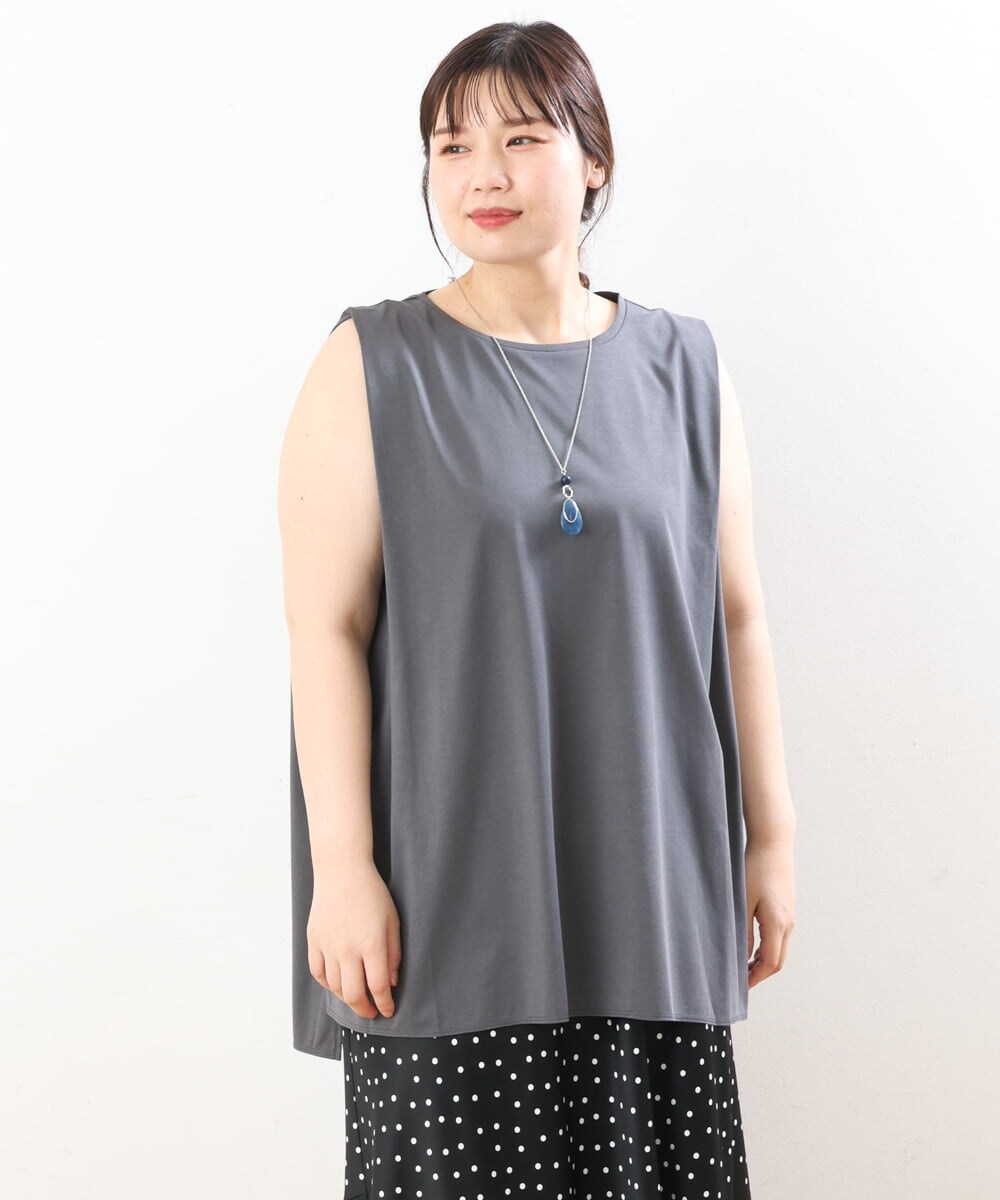 OLKIS50060 eur3(エウルキューブ) 【大きいサイズ/接触冷感】タックノースリーブトップス ダークグレー(93)