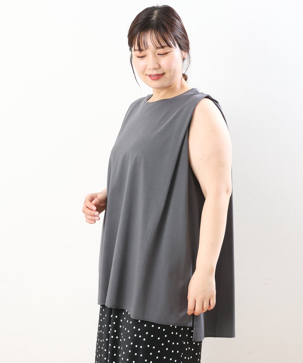 OLKIS50060 eur3(エウルキューブ) 【大きいサイズ/接触冷感】タックノースリーブトップス ダークグレー(93)