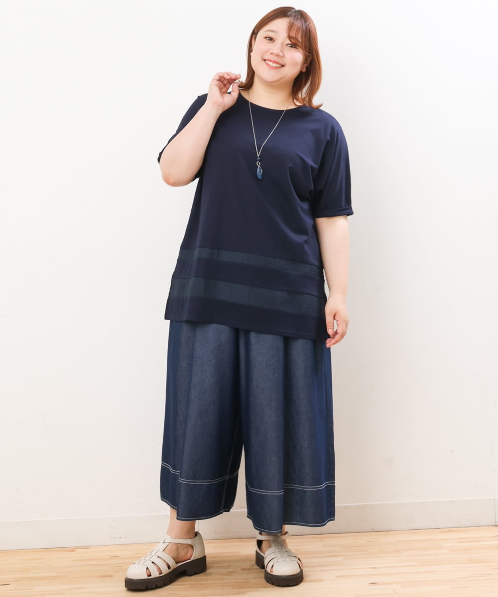 OLKIS53070 eur3(エウルキューブ) 【大きいサイズ/接触冷感】シアー切り替えカットソー ネイビー(57)