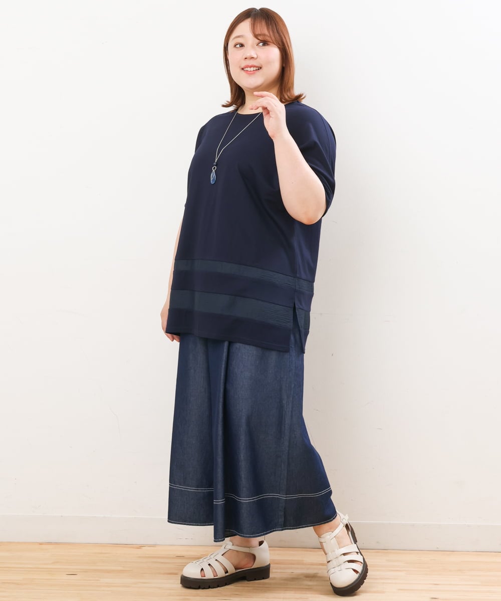OLKIS53070 eur3(エウルキューブ) 【大きいサイズ/接触冷感】シアー切り替えカットソー ネイビー(57)