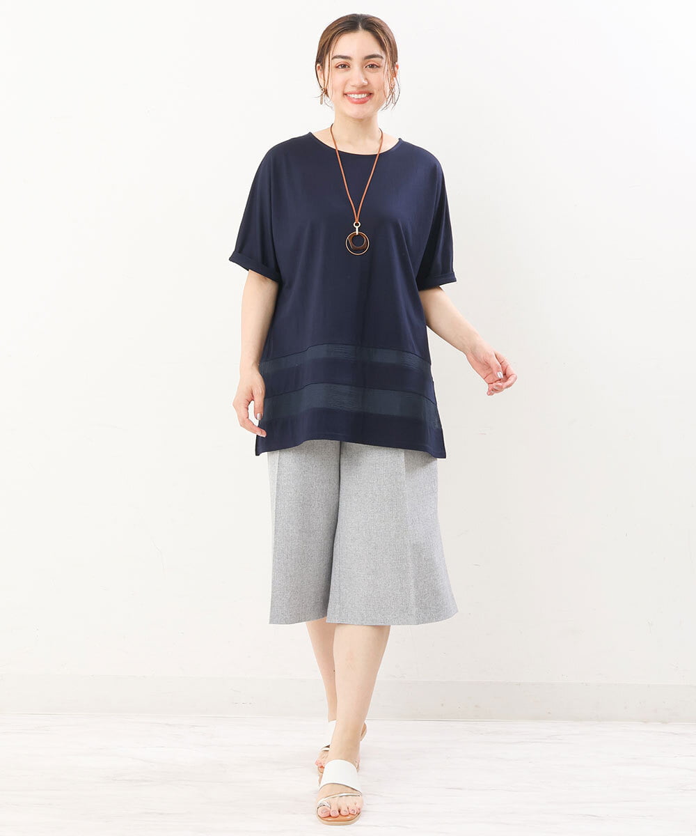 OLKIS53070 eur3(エウルキューブ) 【大きいサイズ/接触冷感】シアー切り替えカットソー ネイビー(57)