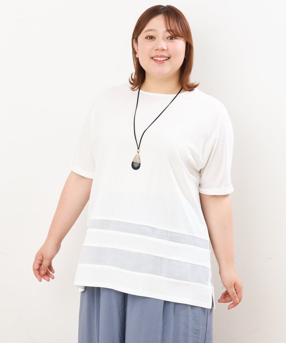 OLKIS53070 eur3(エウルキューブ) 【大きいサイズ/接触冷感】シアー切り替えカットソー ホワイト(90)