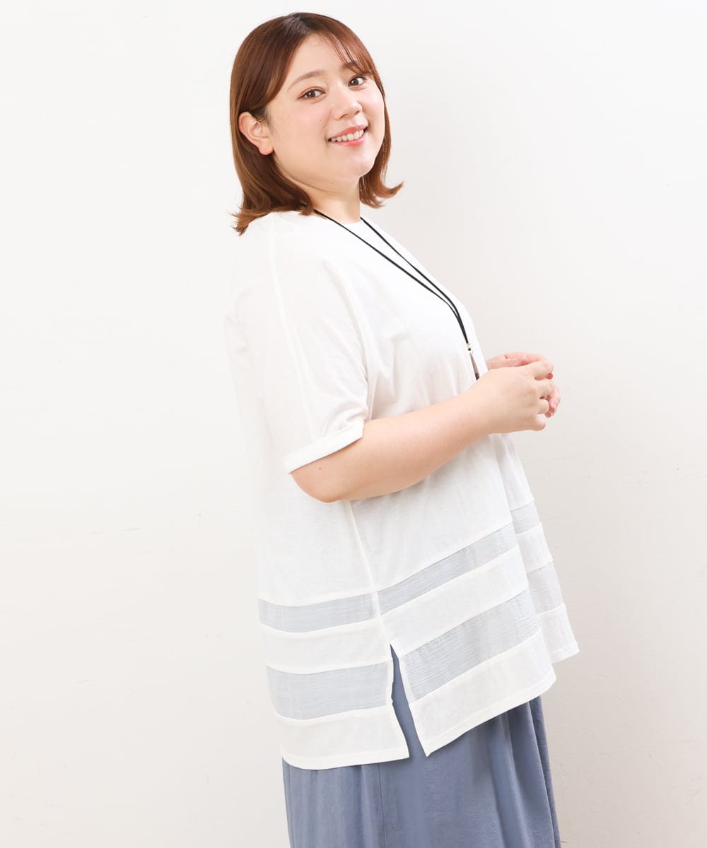 OLKIS53070 eur3(エウルキューブ) 【大きいサイズ/接触冷感】シアー切り替えカットソー ホワイト(90)