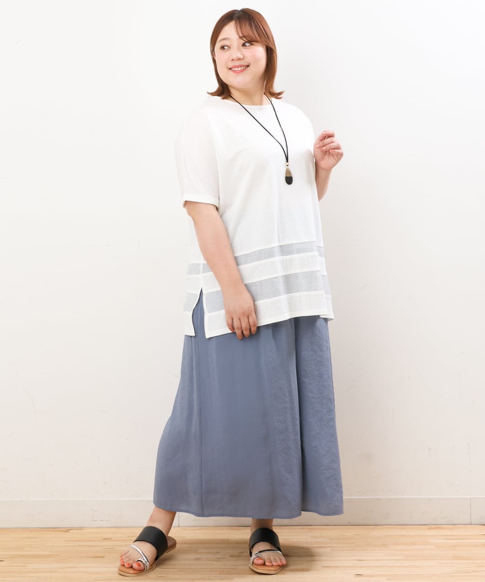 OLKIS53070 eur3(エウルキューブ) 【大きいサイズ/接触冷感】シアー切り替えカットソー ホワイト(90)
