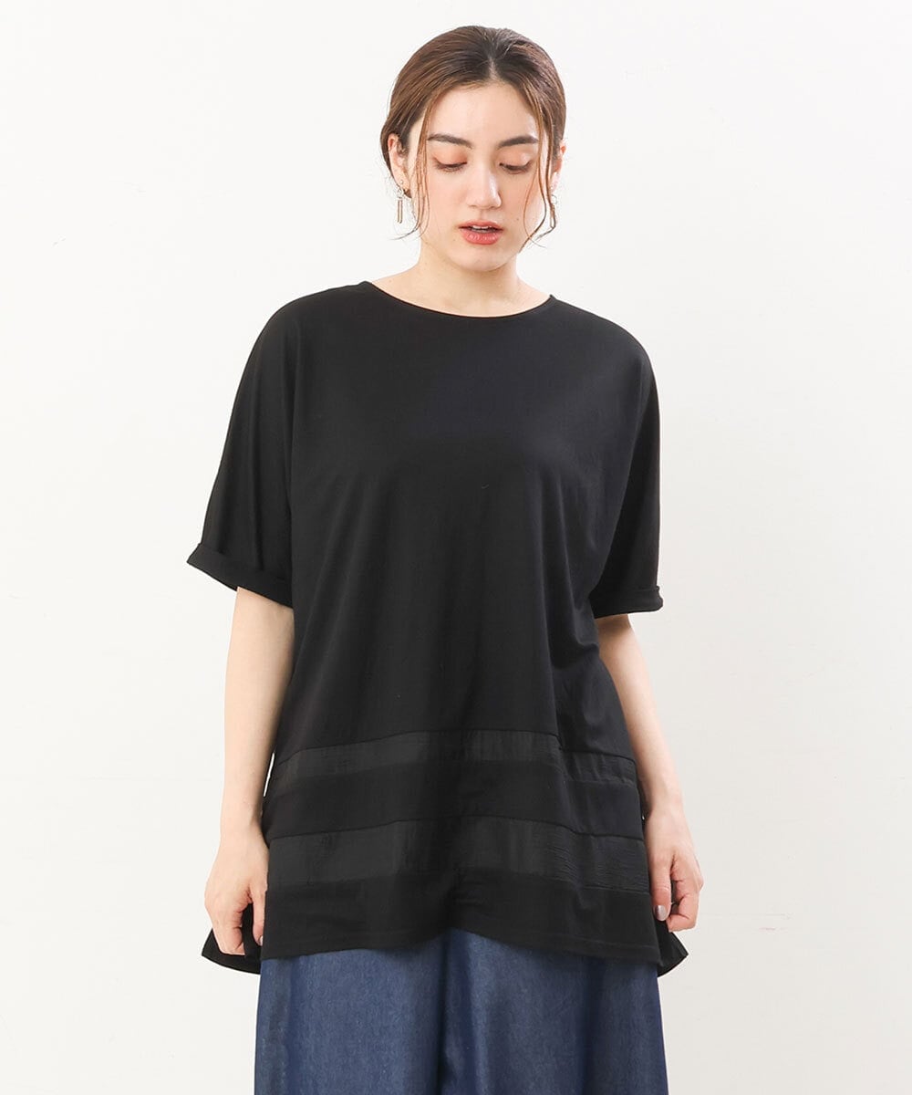 OLKIS53070 eur3(エウルキューブ) 【大きいサイズ/接触冷感】シアー切り替えカットソー ブラック(94)（WEB限定カラー）