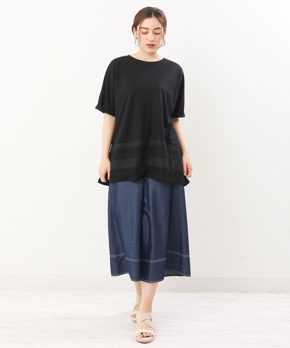 OLKIS53070 eur3(エウルキューブ) 【大きいサイズ/接触冷感】シアー切り替えカットソー ブラック(94)（WEB限定カラー）