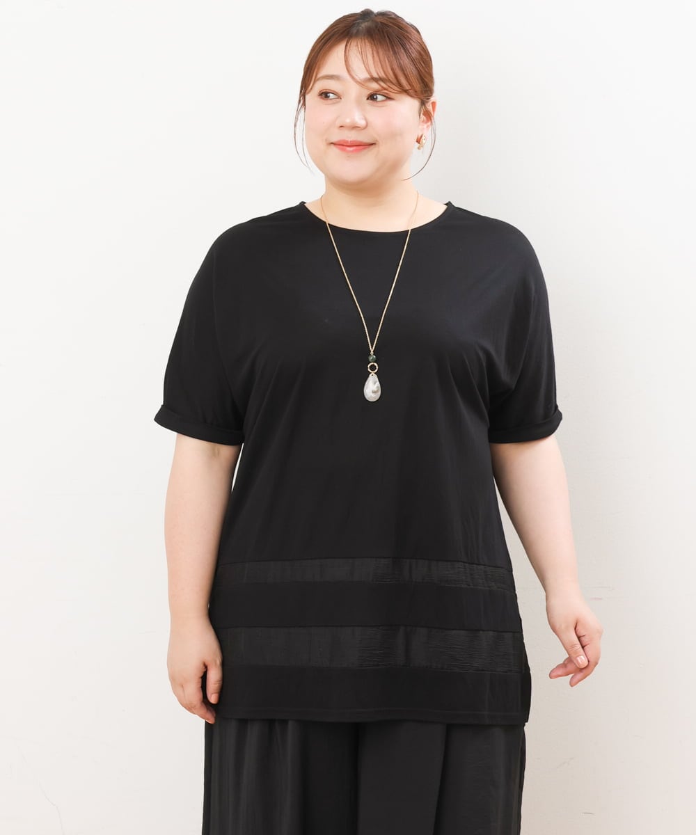 OLKIS53070 eur3(エウルキューブ) 【大きいサイズ/接触冷感】シアー切り替えカットソー ブラック(94)（WEB限定カラー）