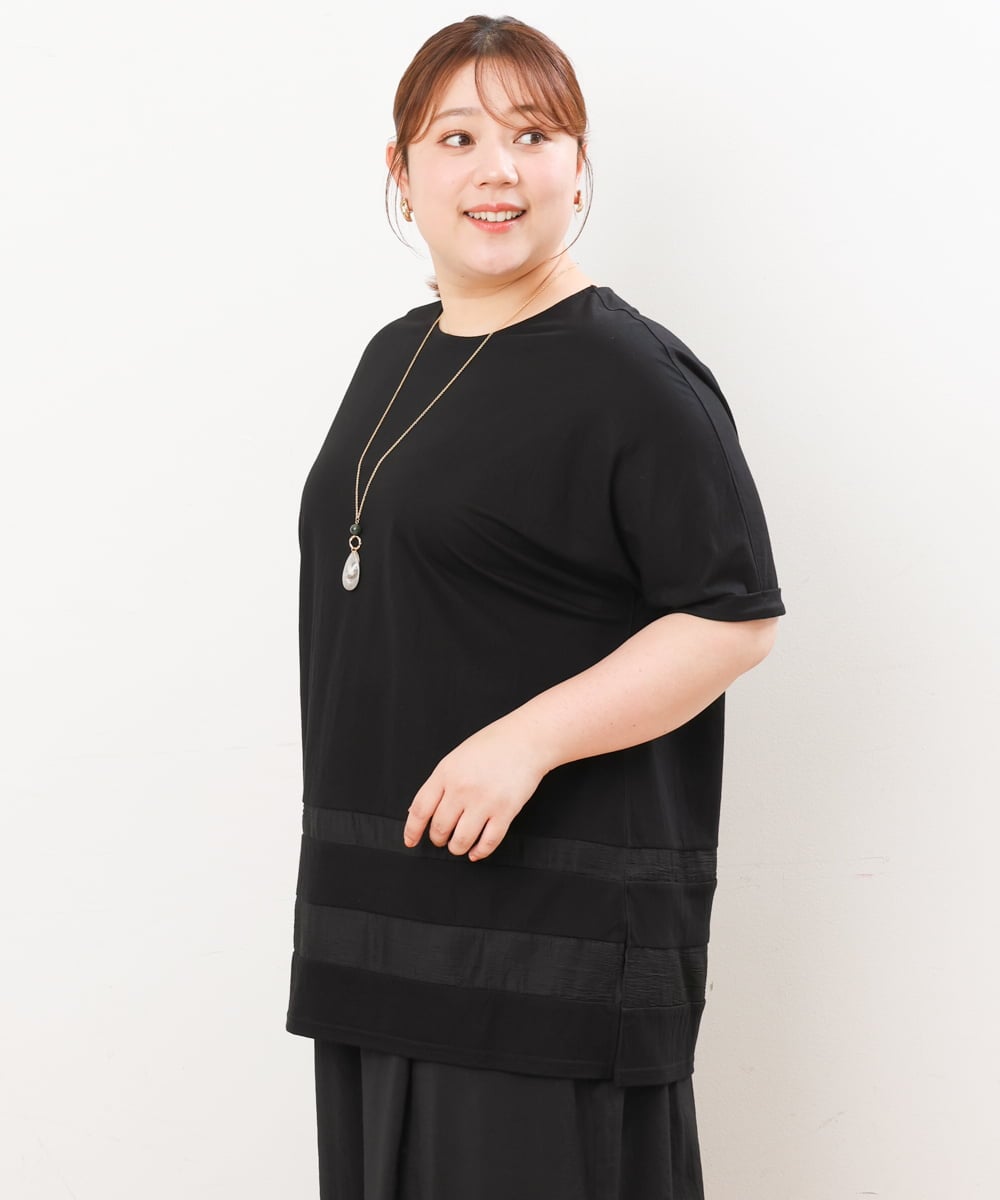 OLKIS53070 eur3(エウルキューブ) 【大きいサイズ/接触冷感】シアー切り替えカットソー ブラック(94)（WEB限定カラー）