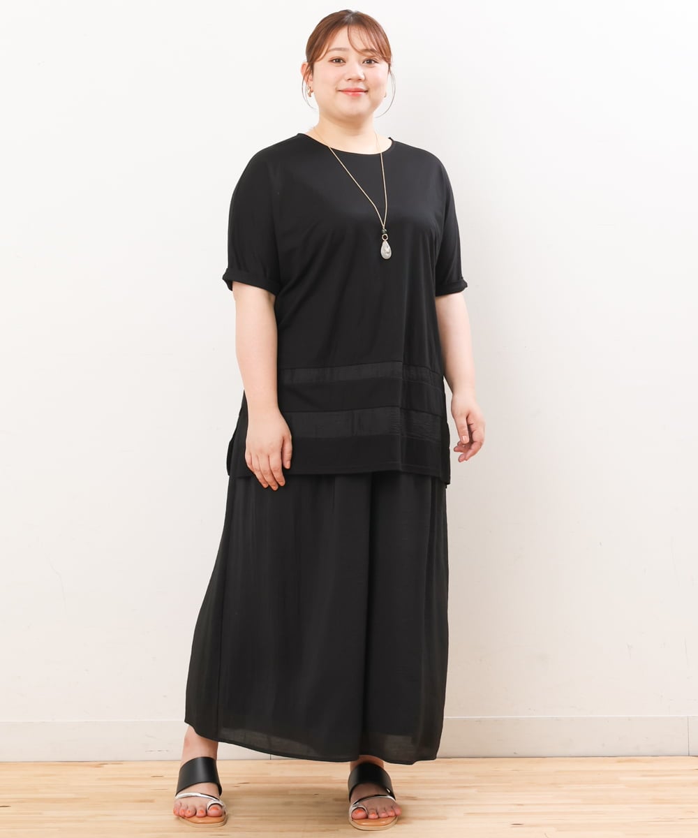 OLKIS53070 eur3(エウルキューブ) 【大きいサイズ/接触冷感】シアー切り替えカットソー ブラック(94)（WEB限定カラー）