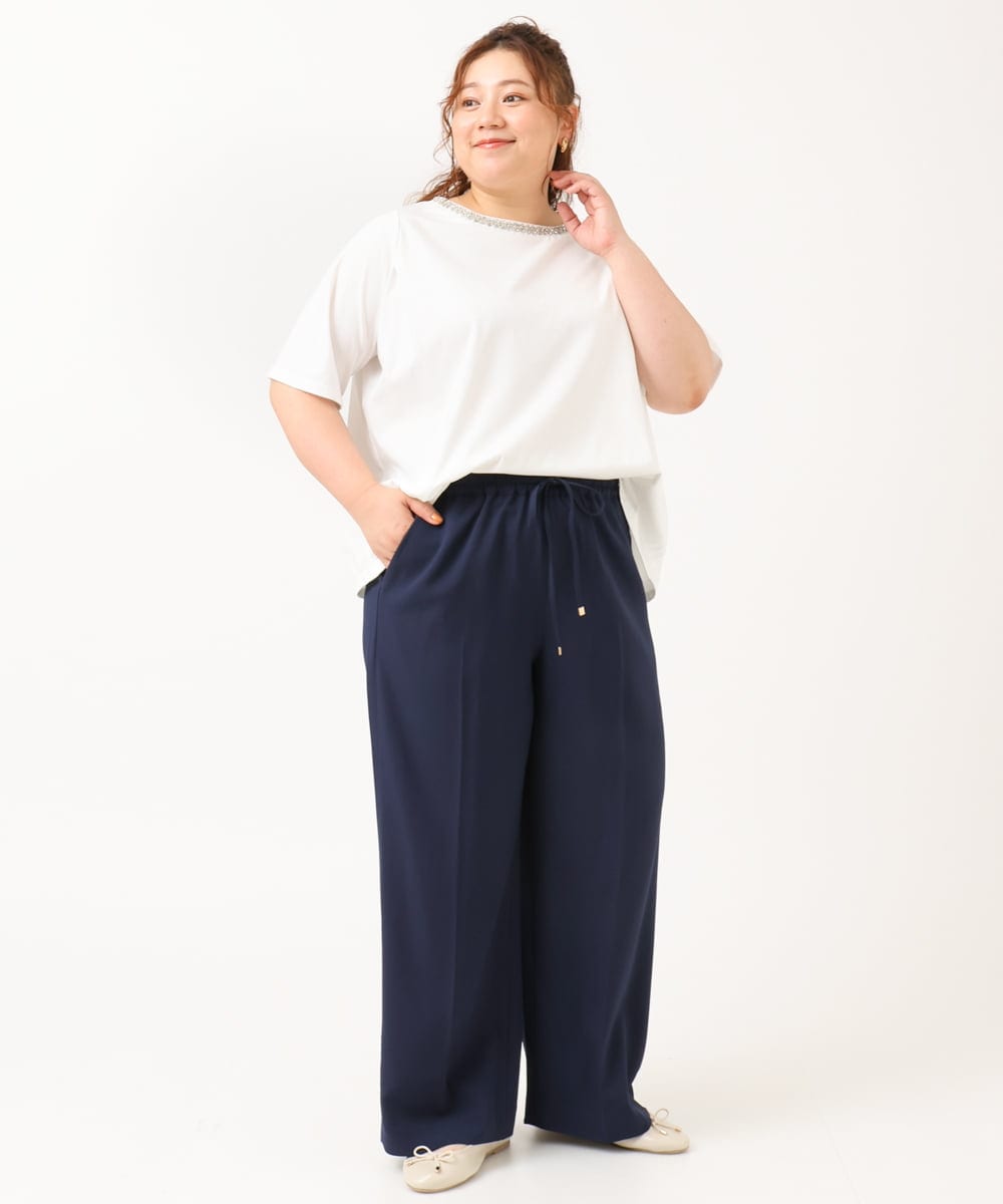 OLKIV44079 eur3(エウルキューブ) 【大きいサイズ】ビジューネックTシャツ ホワイト(90)