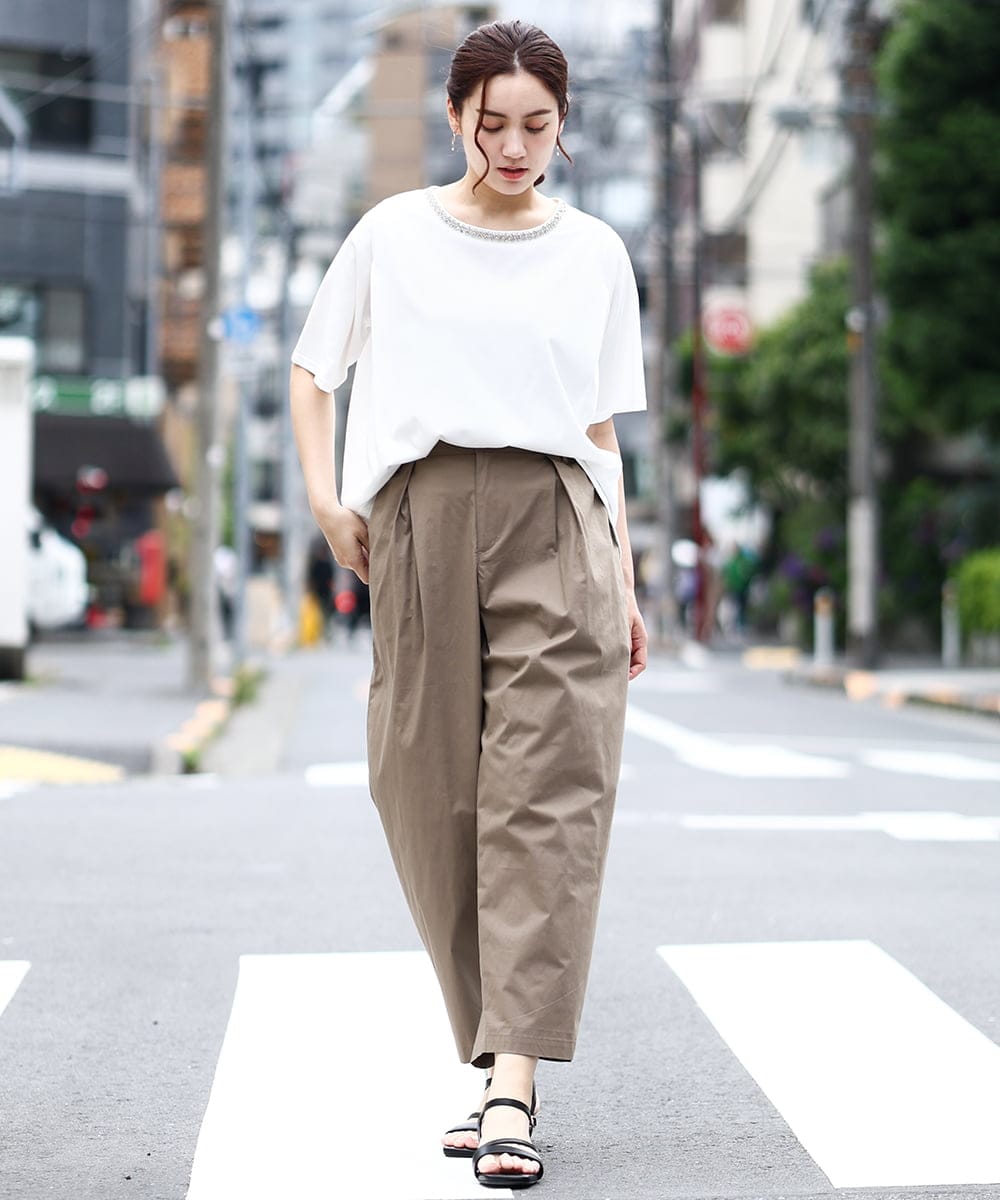 OLKIV44079 eur3(エウルキューブ) 【大きいサイズ】ビジューネックTシャツ ホワイト(90)