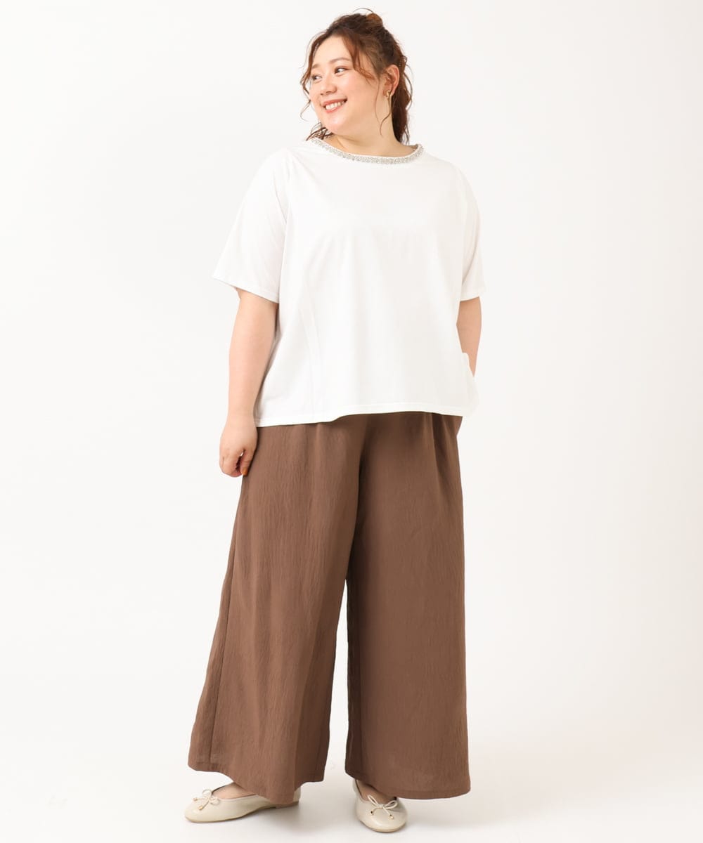 OLKIV44079 eur3(エウルキューブ) 【大きいサイズ】ビジューネックTシャツ ホワイト(90)