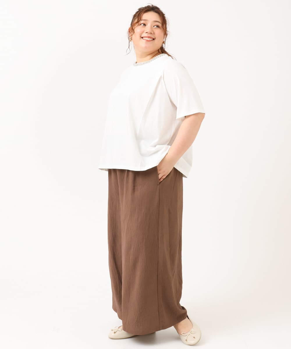 OLKIV44079 eur3(エウルキューブ) 【大きいサイズ】ビジューネックTシャツ ホワイト(90)