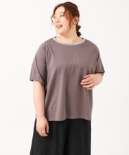 OLKIV44079 eur3(エウルキューブ) 【大きいサイズ】ビジューネックTシャツ ダークグレー(93)