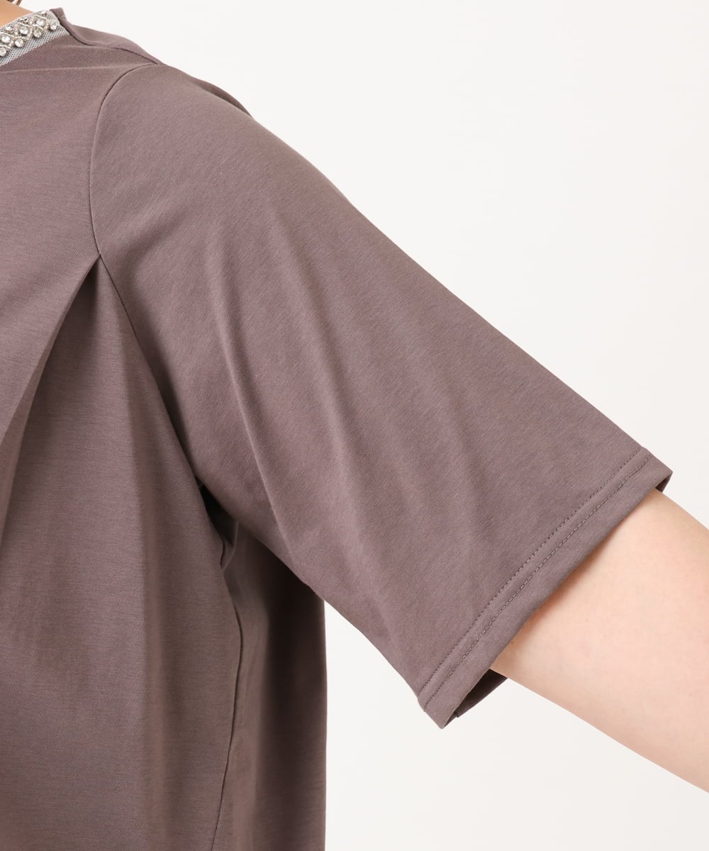 OLKIV44079 eur3(エウルキューブ) 【大きいサイズ】ビジューネックTシャツ ダークグレー(93)