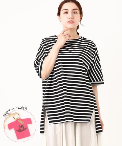 OLKIV45089 eur3 【大きいサイズ/20th記念チャーム付き】アニバーサリーボーダーTシャツ