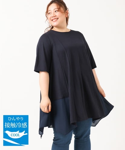 OLKIV46099 eur3 【大きいサイズ/接触冷感】パネル切り替えフレアチュニック